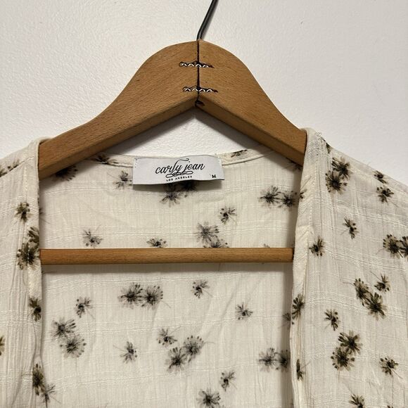 Carly Jean Los Angeles Cream Floral Kimono Cardigan Duster Womens M Boho Western - Picture 4 of 7